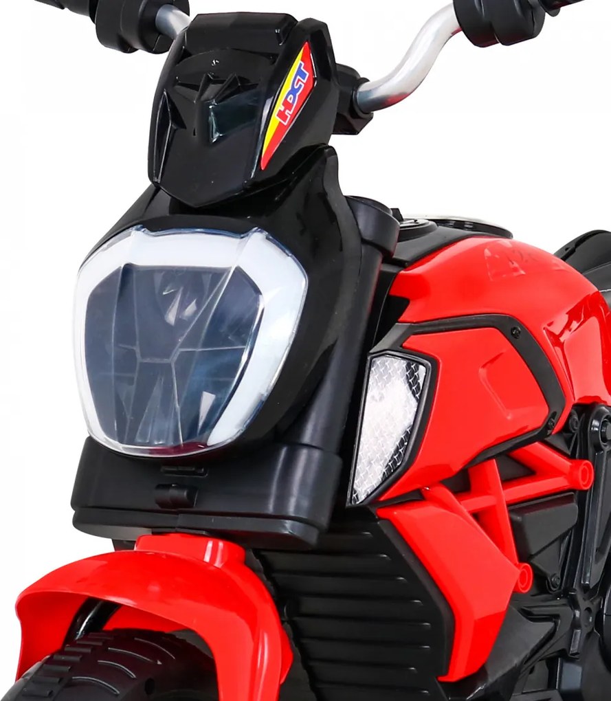Ramiz Rýchla turistická motorka na batérie pre deti Červená + Audio + Svetlá + Eko koža