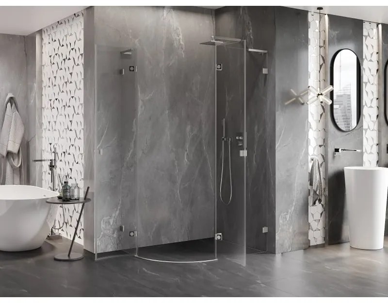 Mexen Lunar, L pravý polkruhový sprchový kút 100 x 80 cm, 8mm číre sklo, oceľový profil, 833L-100P-080L-97-00