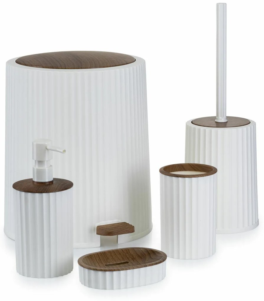 Sada kúpeľňových doplnkov Roza biela/s povrchovou úpravou v dekore dreva