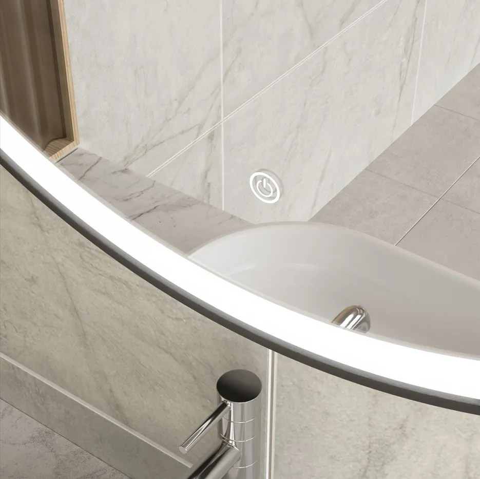 Erga Olivia, okrúhle LED zrkadlo 100cm, čierny kovový rám, 2300 lm, 6500K, predné osvetlenie, ERG-V01-202-1010-BK