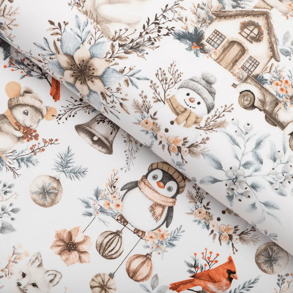 Biante Bavlnená obliečka na vankúš Sandra SA-708 Zimná rozprávka modro-sivo-hnedá na bielom 50 x 50 cm