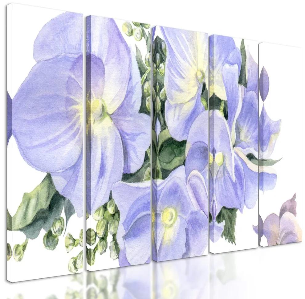 5-dielny obraz zátišie kvetov v nežných farbách