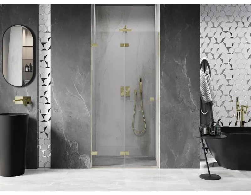 Mexen, Mexen Lunar-F skladacie ľavé sprchové dvere 95 cm, transparentné, brúsené zlaté - 836-095-000-55-00-L