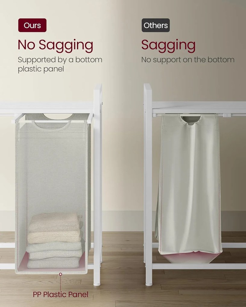 VASAGLE 4-kôšový prádlový kôš 4 × 40 L, 116 × 33 × 72 cm, krémovo biely a matne biely