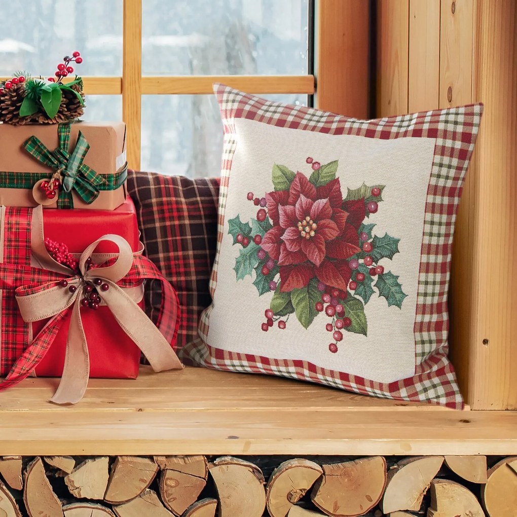 VIANOČNÁ GOBELÍNOVÁ DEKORAČNÁ OBLIEČKA NA VANKÚŠ MERRY 45X45 CM VZOROVANÁ