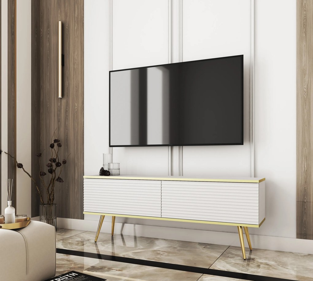 Závěsný televizní stolek Oro MDF 135 cm bílý/zlatý