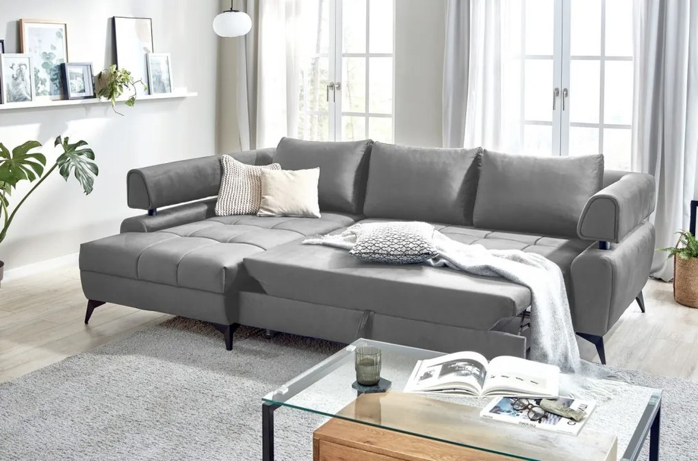 Rohová sedacia súprava Paris, stredne šedá látka, ľavý roh