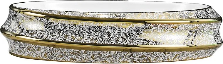 BPS-koupelny Keramické umývadlo na dosku HYD-YO-WH-MOD5-GL-600 60x40 cm, biele/zlatý dekor