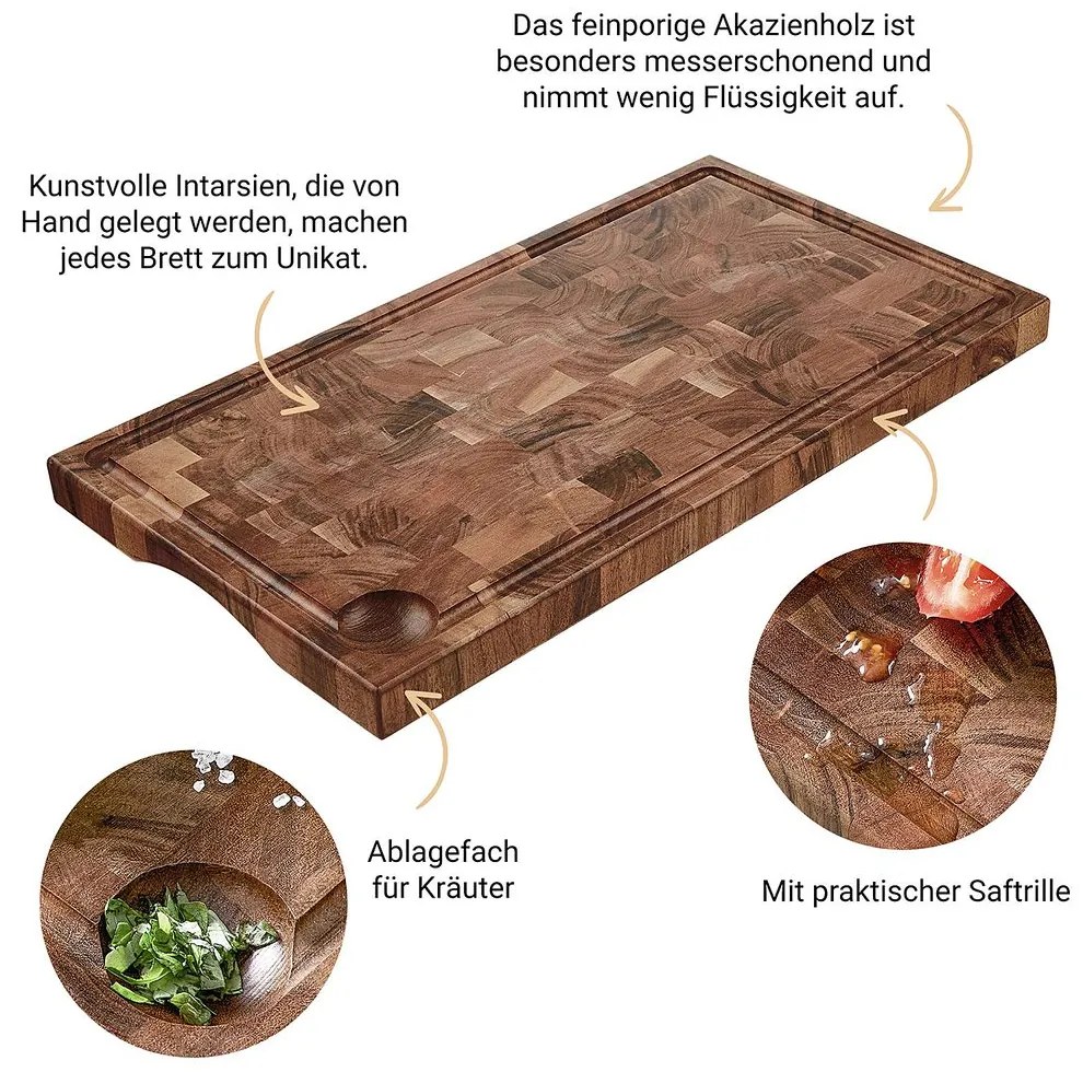 ACACIA Doska na krájanie intarzovaná s drážkou