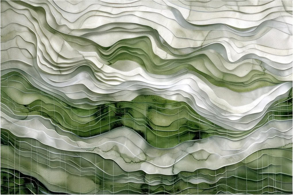 Obraz - Zelenobiele vlnky (90x60 cm)