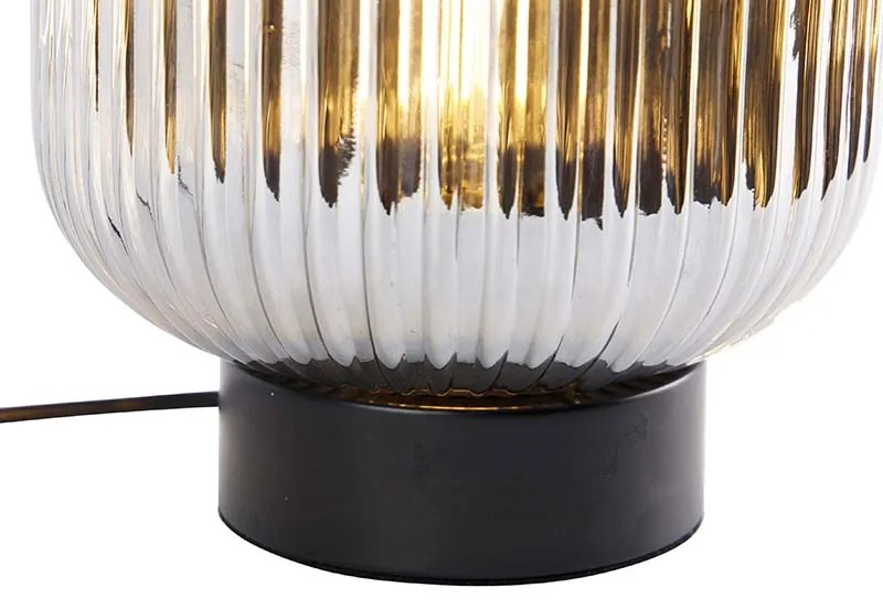 Stolná lampa v štýle Art Deco čierna s dymovým sklom - Karel