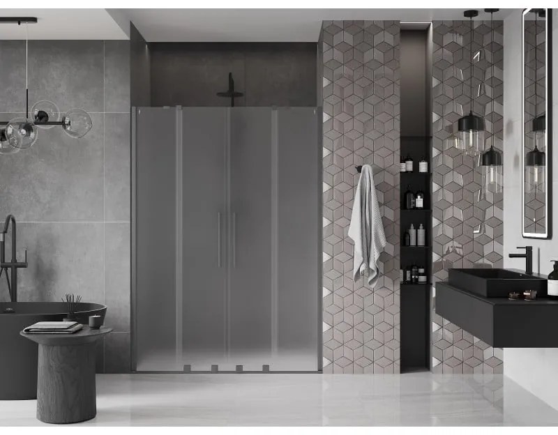Mexen Velar Duo, posuvné sprchové dvere do otvoru 150 cm, 8mm sklo námraza, grafit brúsený, 871-150-000-32-66
