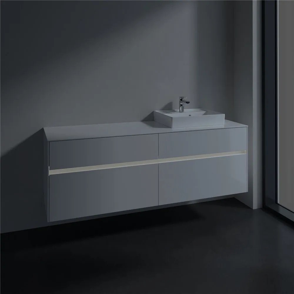 VILLEROY &amp; BOCH Collaro závesná skrinka pod umývadlo na dosku (umývadlo vpravo), 4 zásuvky, s LED osvetlením, 1600 x 500 x 548 mm, Glossy White, C079B0DH