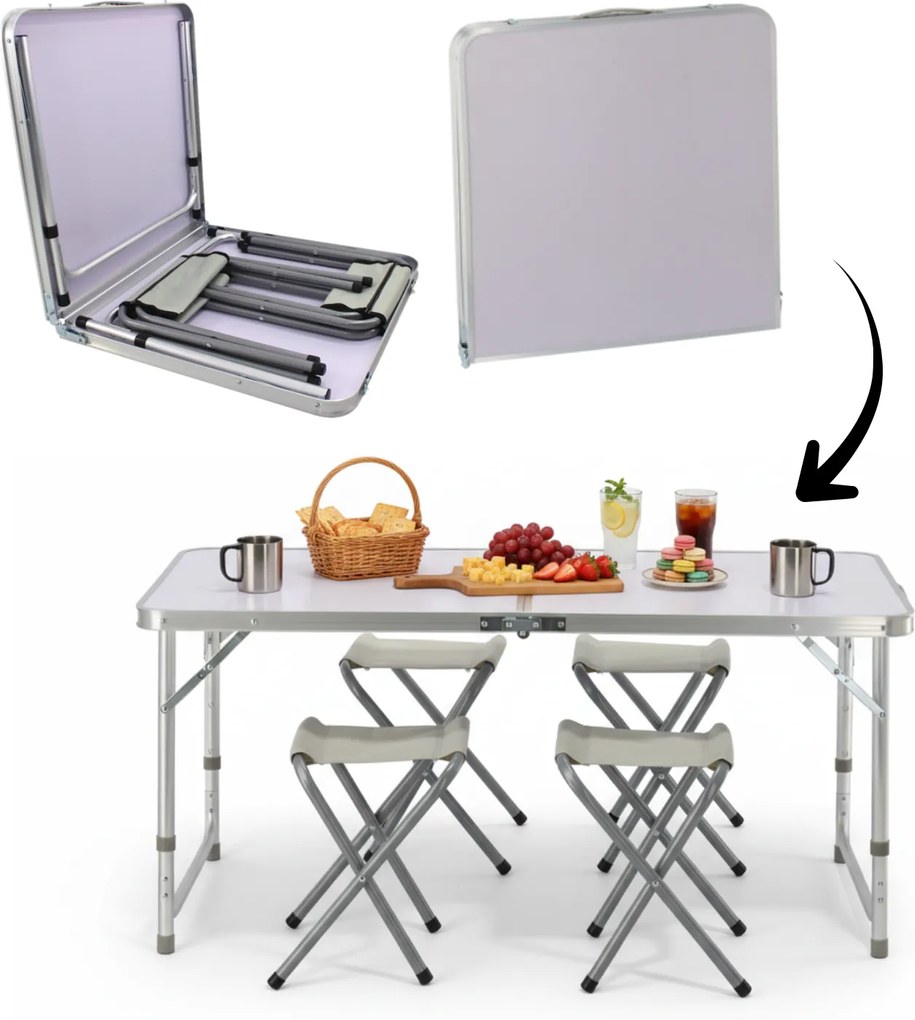 Kempingový skladací set- stôl + 4 stoličky