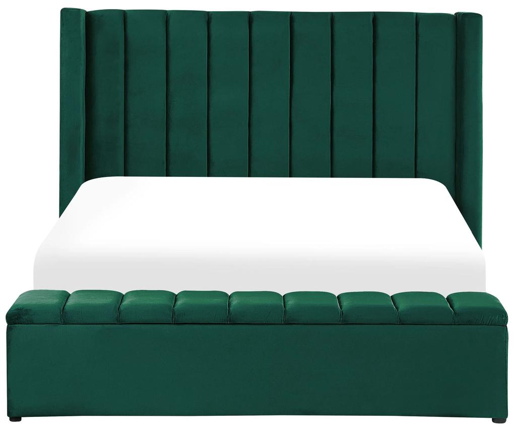 Zamatová posteľ s úložným priestorom 160 x 200 cm zelená NOYERS Beliani