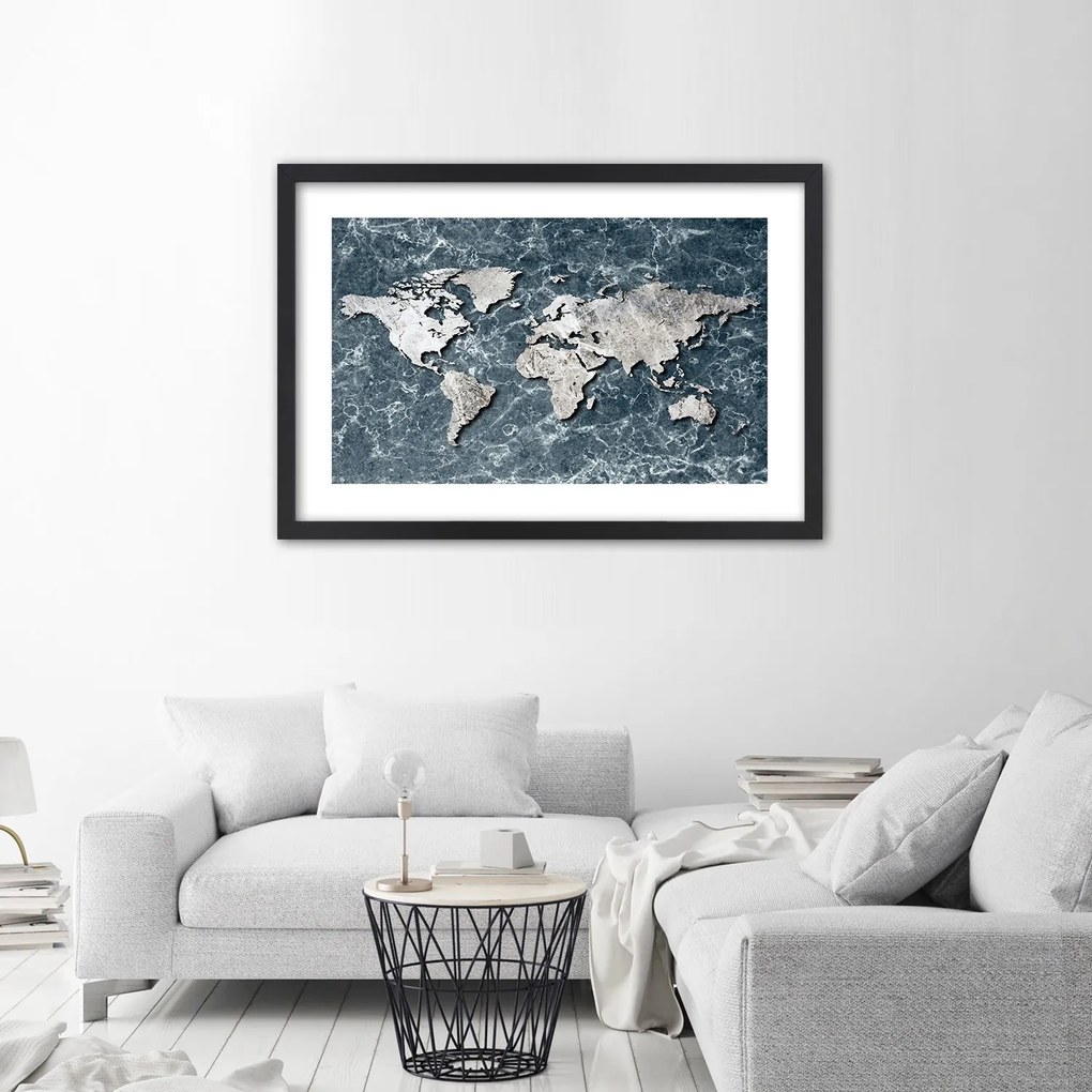 Gario Plagát Mapa sveta na mramore Farba rámu: Bez rámu, Rozmery: 30 x 20 cm