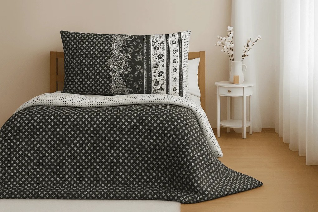 Polybavlnené obliečky na 2 postele CANZONE BLACK, čierne Rozmer obliečky: 2 ks 70 x 90 cm | 2 ks 140 x 200 cm