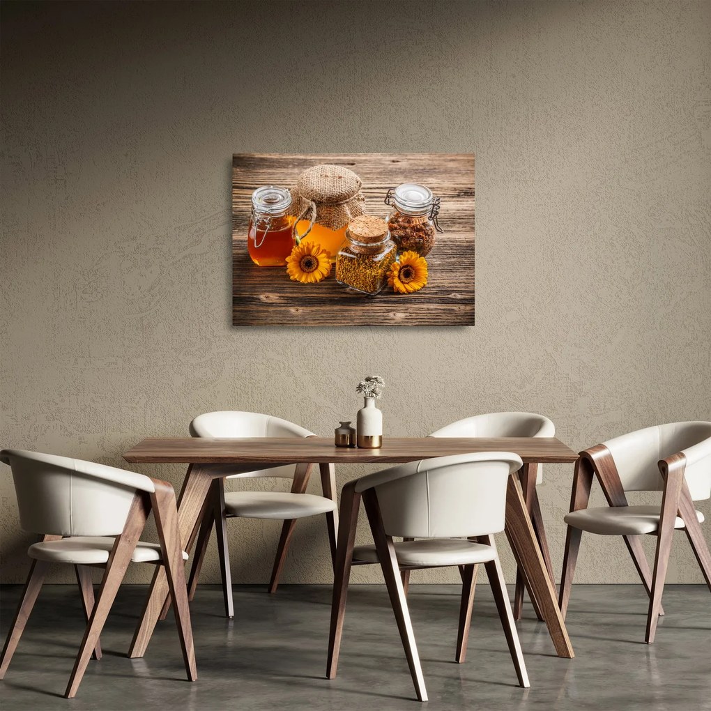 Sklenený obraz - Zátišie s medovými pohármi (70x50 cm)
