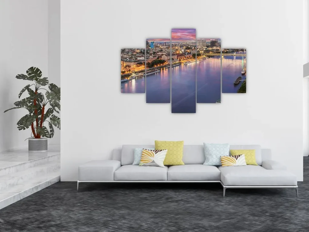 Obraz nočného mesta Bratislavy s riekou (150x105 cm)