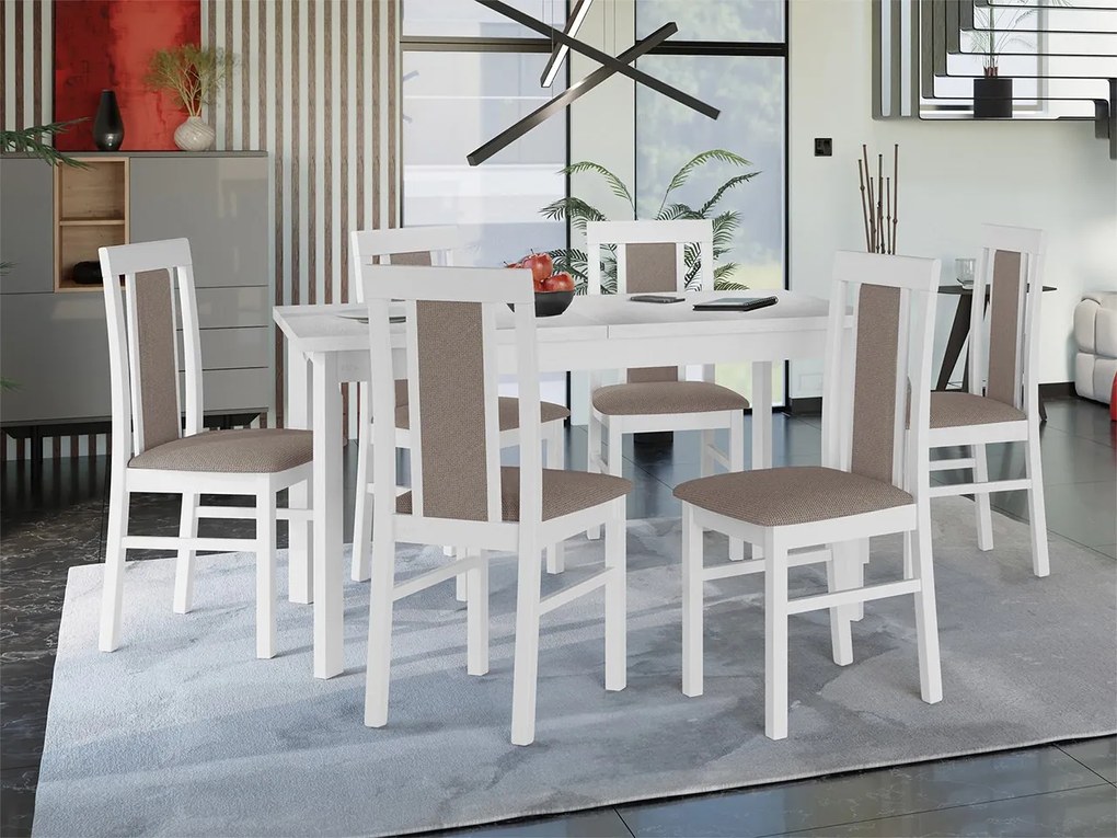 Rozkladací stôl so 6 stoličkami - AL34, Morenie: Orech - L, Poťahové látky: 25x - Paros 2