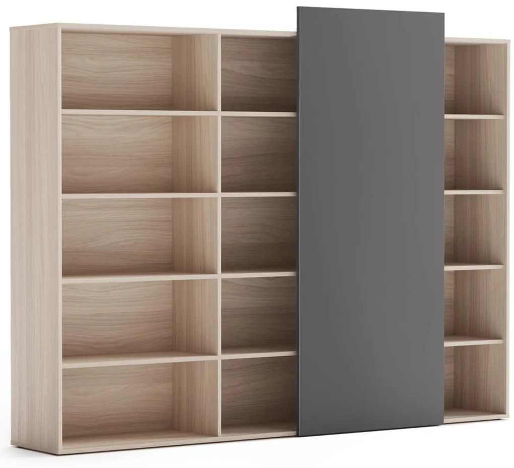 PLAN Skriňa vysoká otvorená dlhá BLOCK Wood, 2390 x 400 x 1748, grafitová