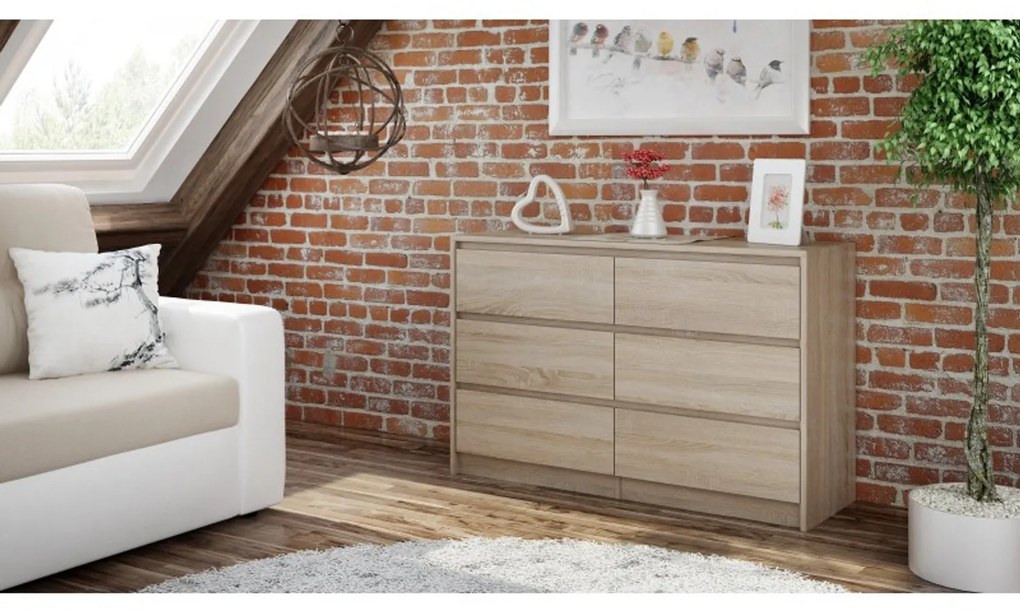 Komoda 6 zásuviek 120 cm Dub Sonoma