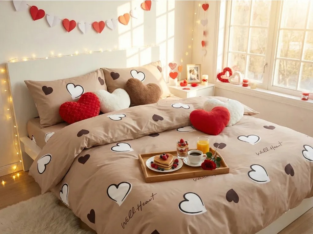 Bavlnené obliečky WELL HEART hnedé Rozmer obliečky: 70 x 90 cm | 140 x 200 cm