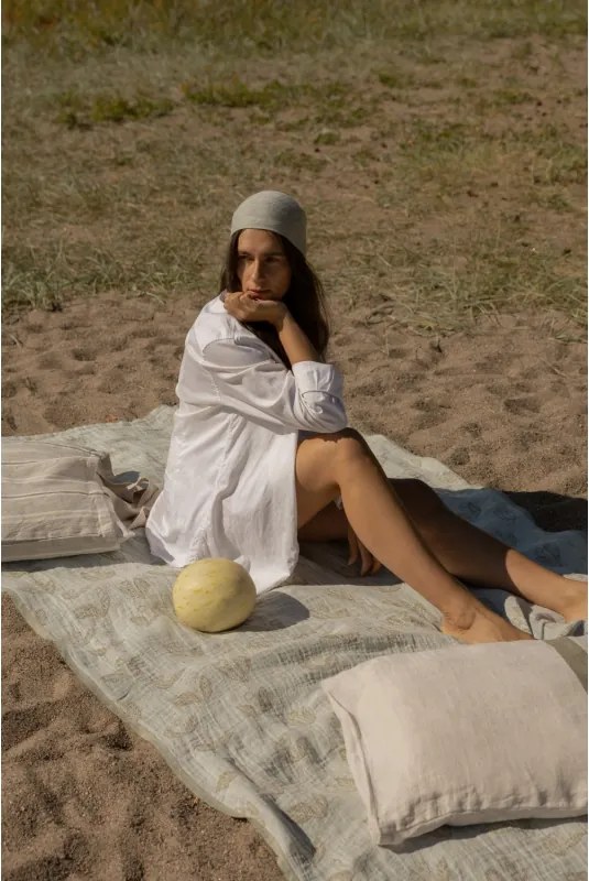 Ľanová deka / obrus Kesäkukka 145x180, jade-olivová