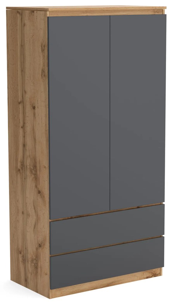 Šatní skriňa 90cm so 2 zásuvkami a vešiakom LUNE Wotan Dub/Antracit
