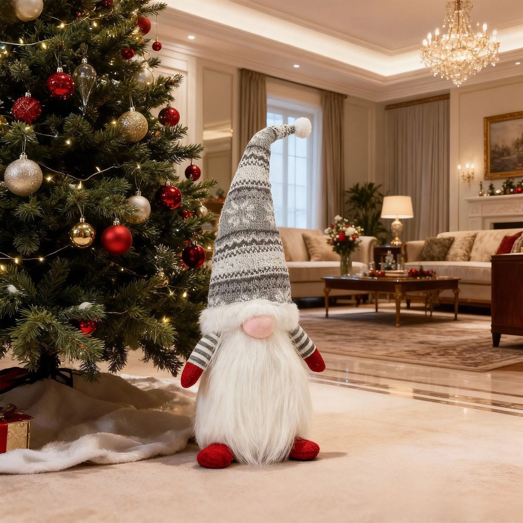 Vianočný škriatok ELF 0623 - 48 cm sivý/biely