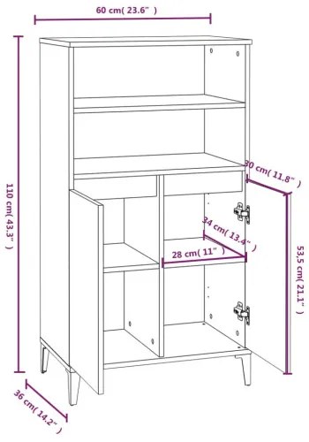 vidaXL Vysoká skrinka biela 60x36x110 cm spracované drevo-