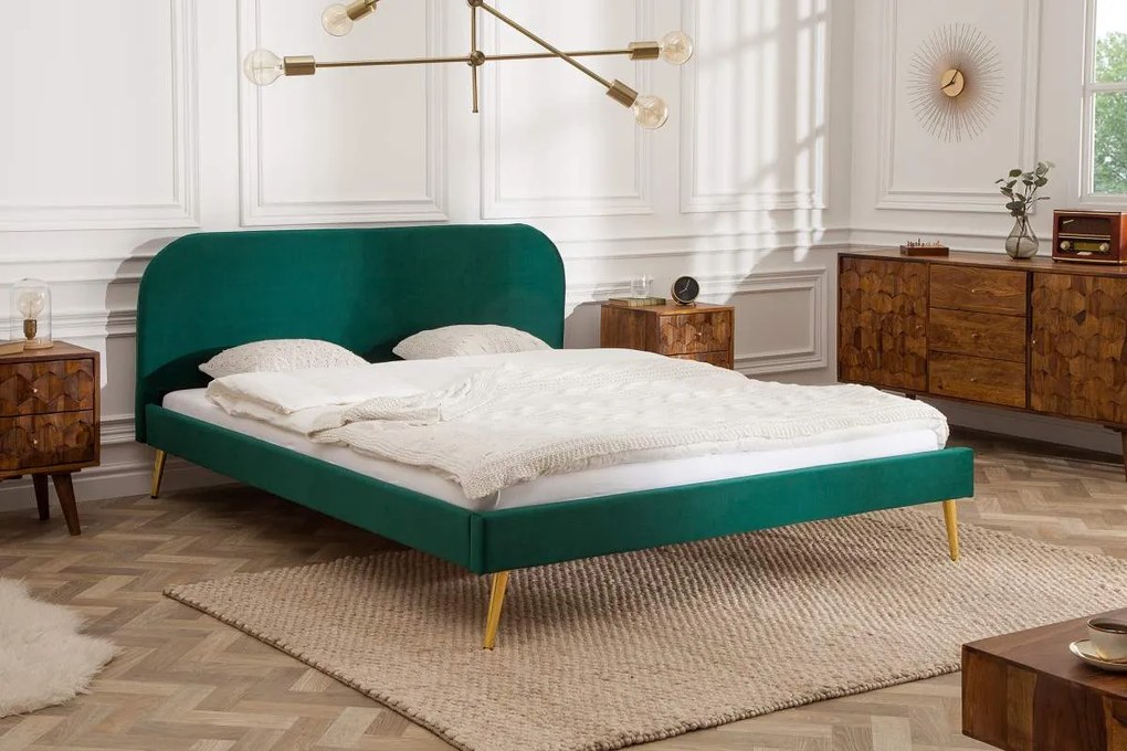 Manželská posteľ Lena 160 x 200 cm - zelený zamat - Posledný kus