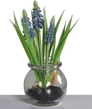 Umelá kvetina Modrica v skle, 19 cm%