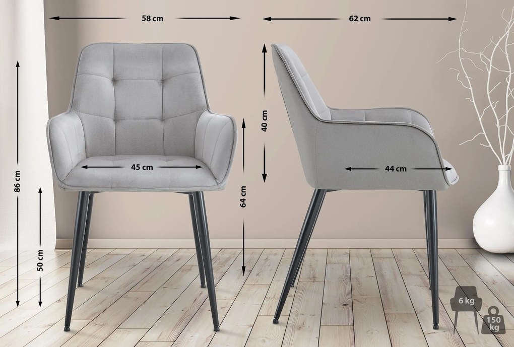 Jedálenská stolička Ferndale - zamat - svetlo šedá