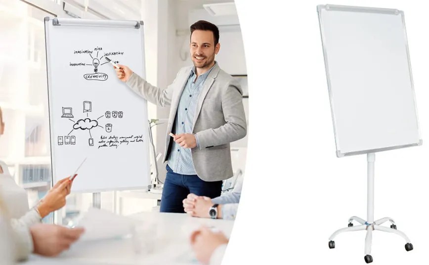 Magnetická plastová flipchart tabuľa na kolieskach 70 x 100 cm