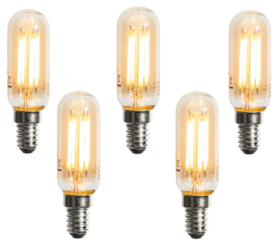 Sada 5 stmievateľných LED žiaroviek E14 zlatá T25 4W 300 lm 2200K