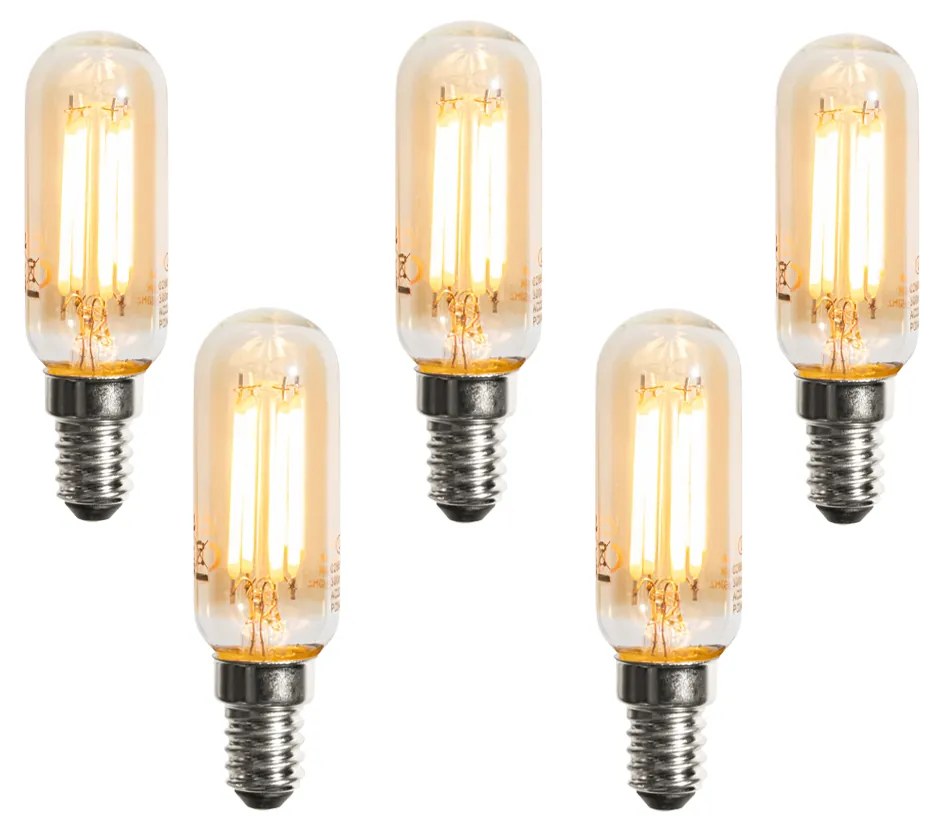 Sada 5 stmievateľných LED žiaroviek E14 zlatých T25 4W 300 lm 2200K