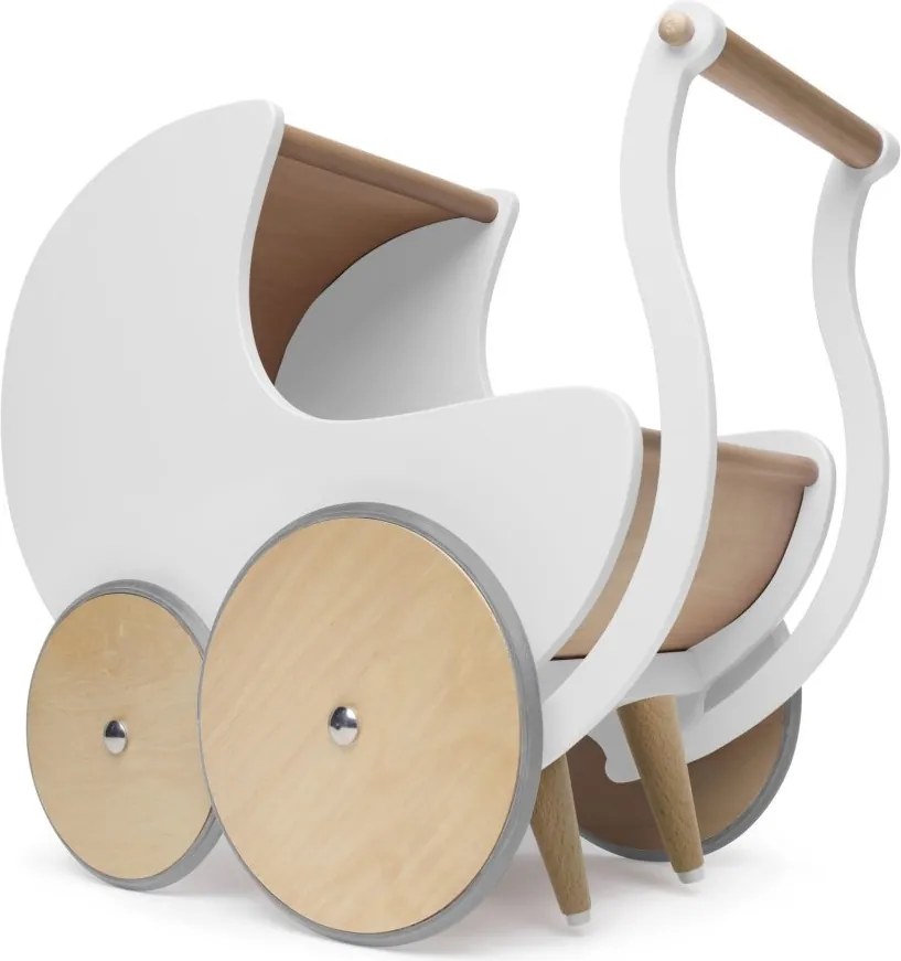 Drevený kočík pre bábiky a nácvik chôdze biela