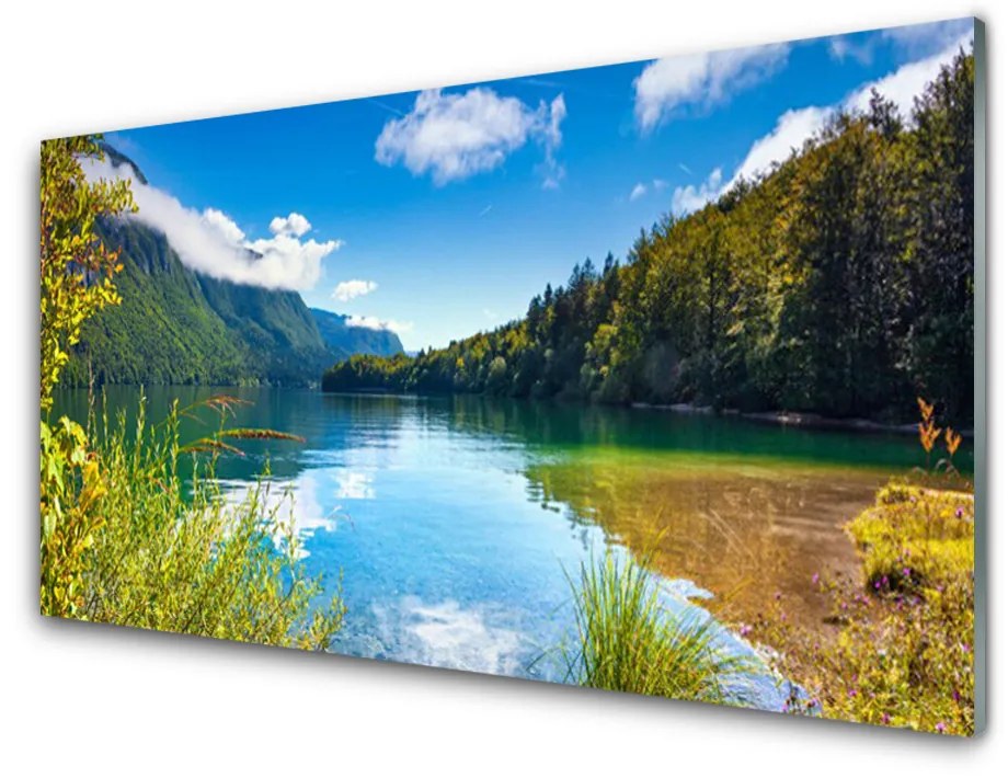 Skleneny obraz Hory les príroda jazero 125x50 cm