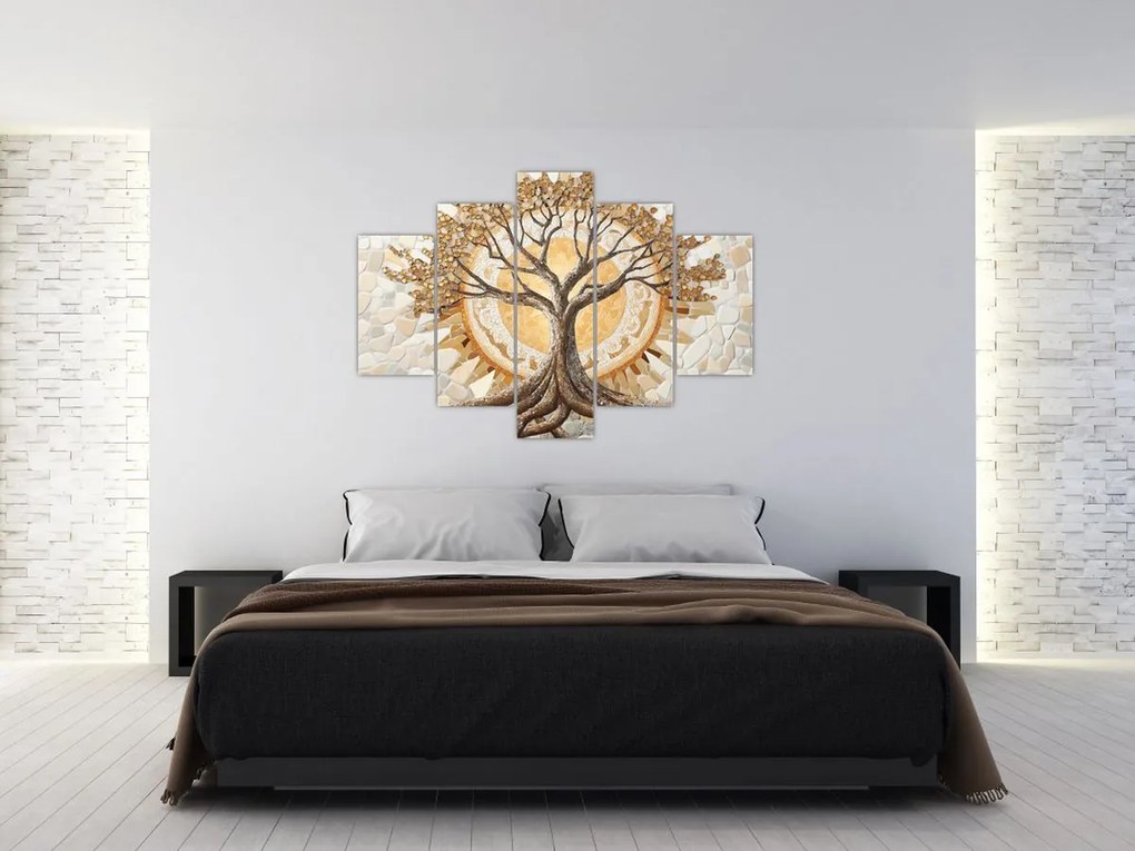 Obraz – Zlatý strom života v mozaike (150x105 cm)