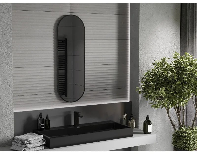 Mexen Loft, oválne kúpeľňové zrkadlo 100 x 35 cm, farba rámu čierna matná, 9851-100-035-000-70