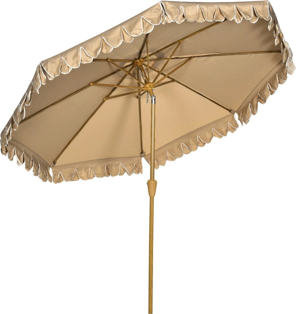 Záhradný slnečník Outsunny, naklonený, okrúhly, Ø 264 cm s UV odolnou polyesterovou látkou, so strapcami, odnímateľným stĺpom a 8 prútmi - béžový | Ao