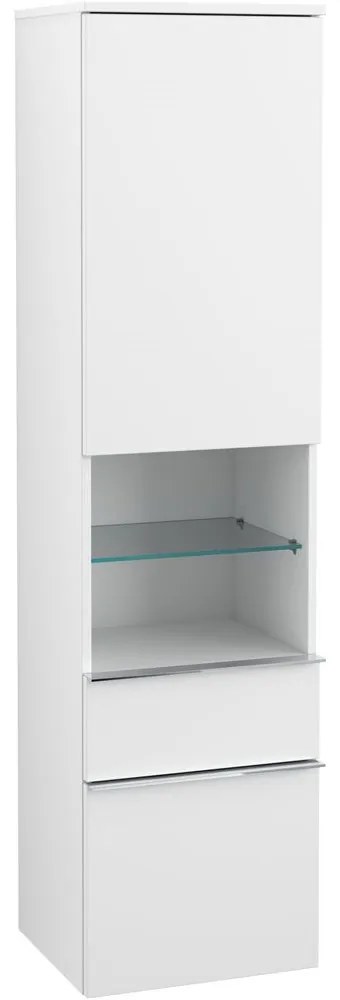 VILLEROY & BOCH Venticello závesná vysoká skrinka, 1 dvierka + 1 priehradka + 2 zásuvky, pánty vľavo, 404 x 372 x 1546 mm, White Matt, A95201MS