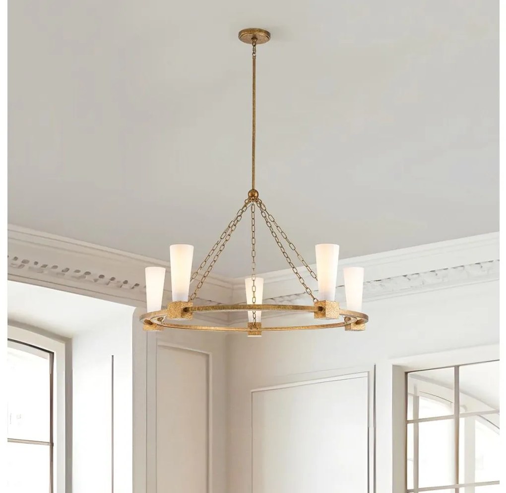 Elstead KRISTY5-DG-OPAL - Luster na tyči KRISTY 5xE27/40W/230V medený