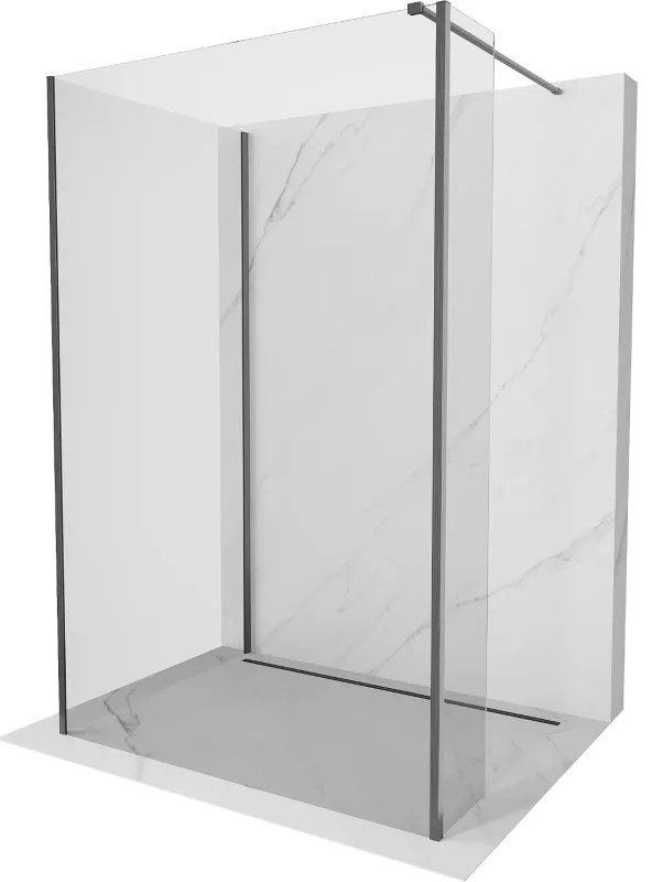 Mexen Kioto, 3-stenová sprchová zástena Walk-In 125 x 110 x 30 cm, 8mm číre sklo, grafitový profil, 800-125-110-221-66-00-030