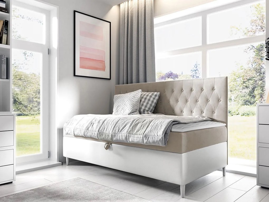 Kontinentálna posteľ Junior Gerdise 2, Rozmer postele: 90x200, Dostupné poťahy: ekokoža Soft 017 (biela) + Fresh 37