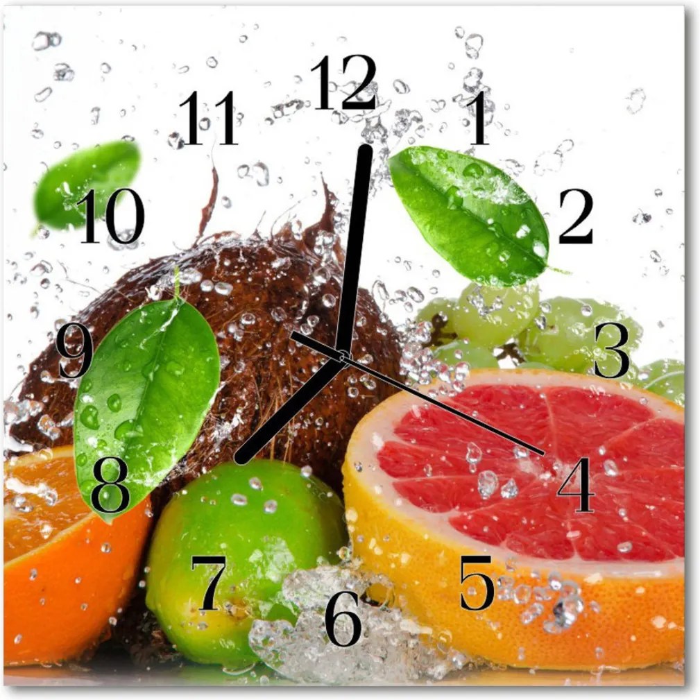 Nástenné skleněné hodiny ovoce