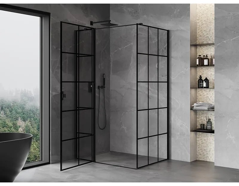 Mexen Mist T, sprchový kút s krídlovými dverami, ľavý, 80 x 100 cm, 8mm číre sklo, čierny profil, 8A4T-100-080-70-77-L