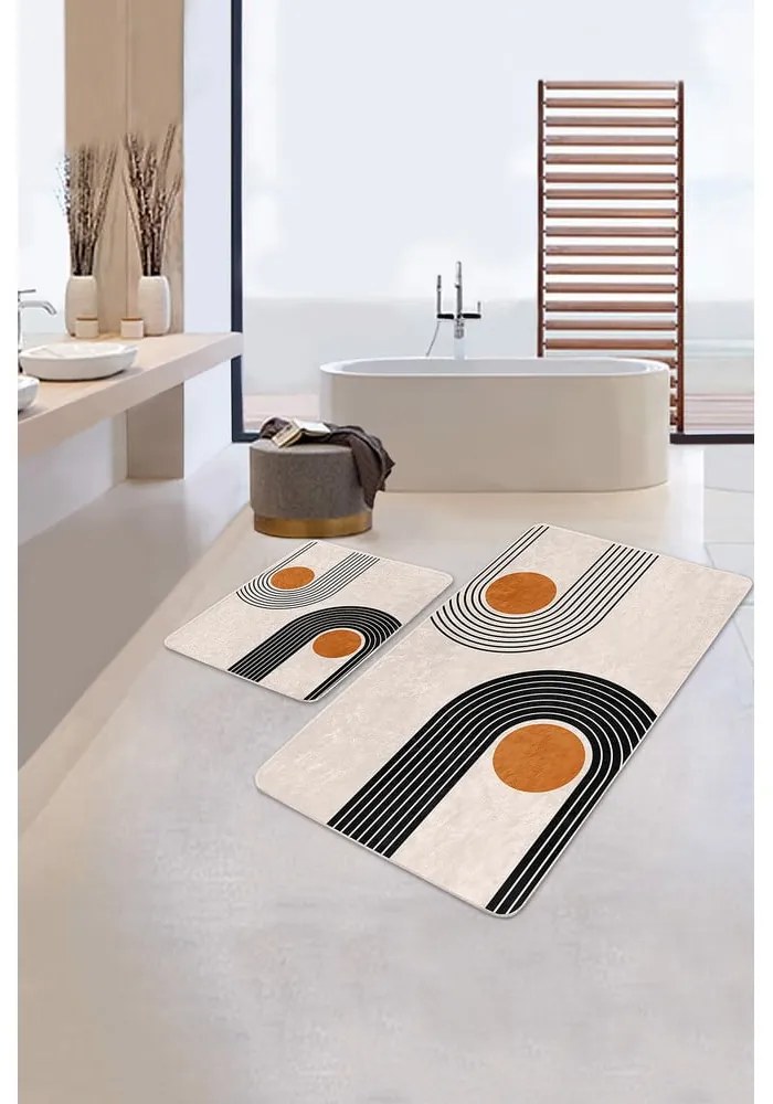 Béžové zamatové kúpeľňové predložky v súprave 2 ks 60x100 cm Dot Arch – Mila Home