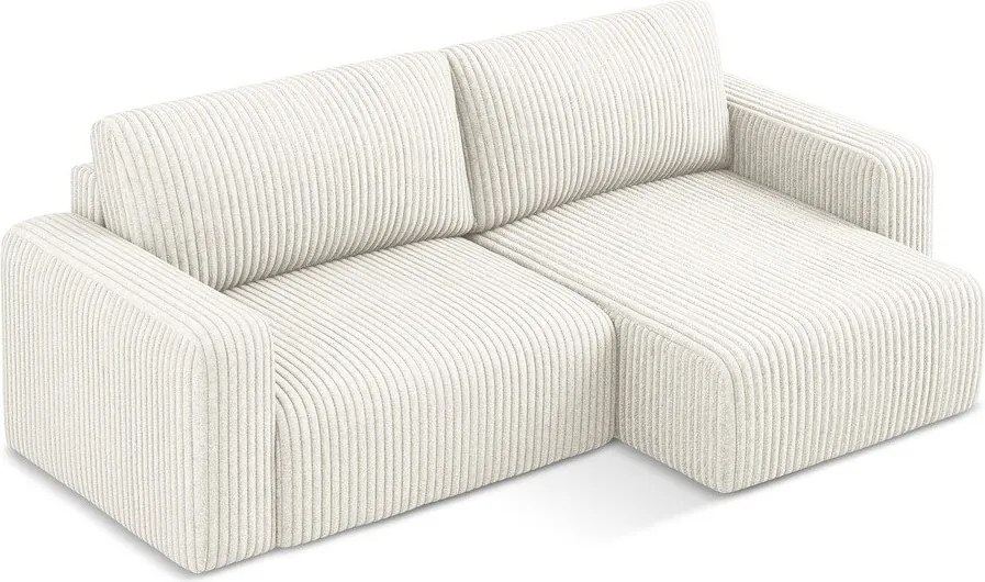 Krémovobiela menčestrová rozkladacia/s úložným priestorom rohová pohovka (pravý roh/s leňoškou) Kona – Makamii